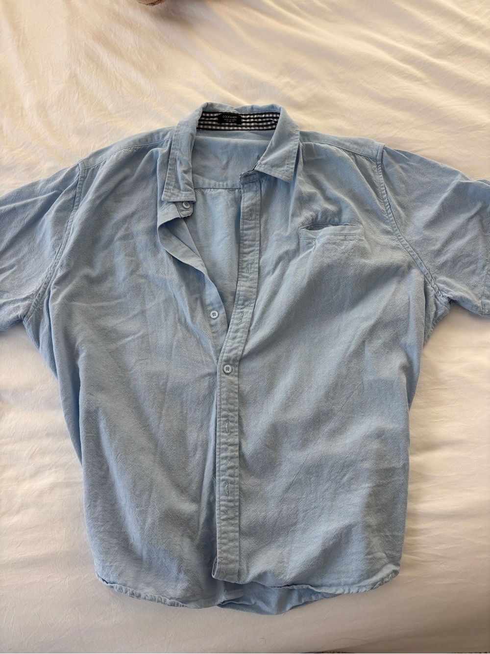 Light Blue Men's Button-Up Shirt - Casual Short Sleeve